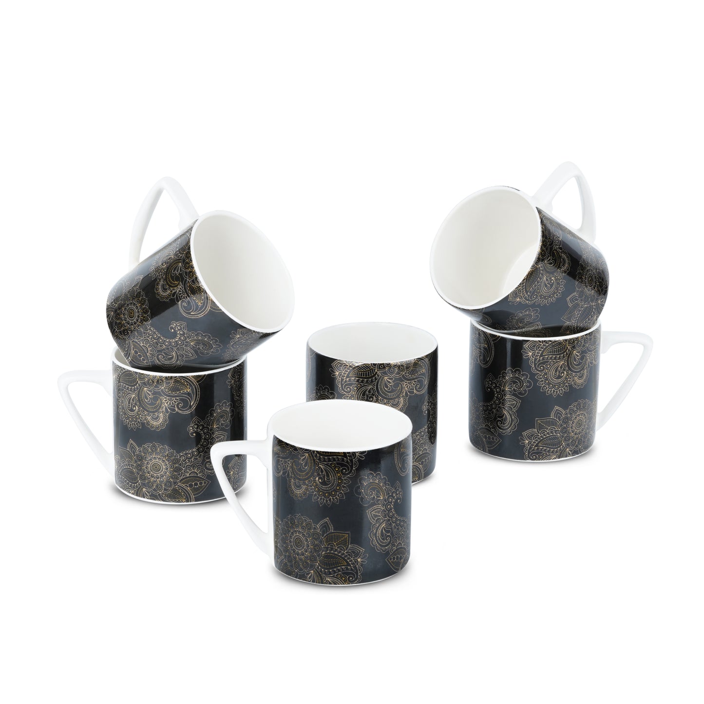 Puja GOLD Alpana on Black (Coffee Mugs, Pack of 6) My Store