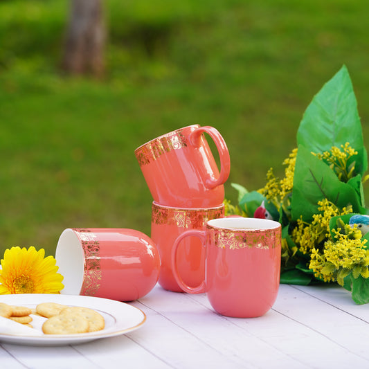 Dandy Lines Lila Mug in Peach & Gold tea set