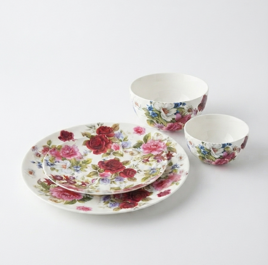 English Rose Dinner Set (Floral, Fine Bone China, 20 Piece Set)