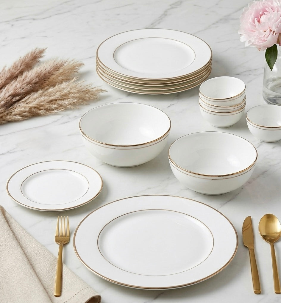 Gold Line White Fine Bone China Dinner Set – 20 Pc My Store