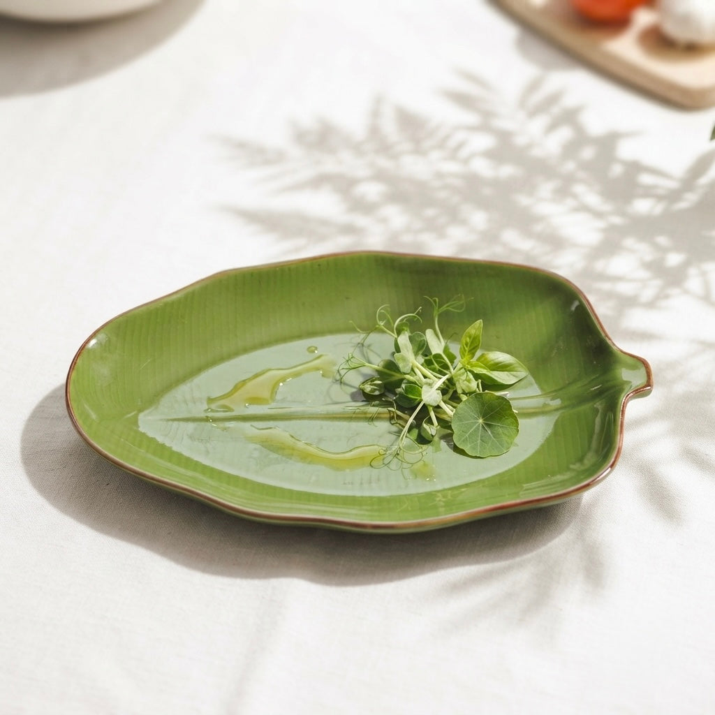 Earth Green Leaf Platter (Pack of 2, Green) My Store