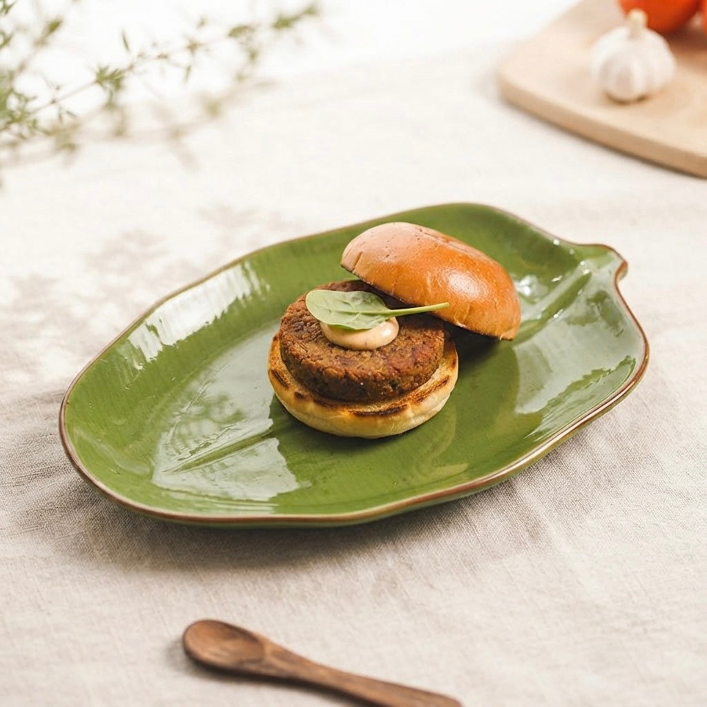 Earth Green Leaf Platter (Pack of 2, Green) My Store