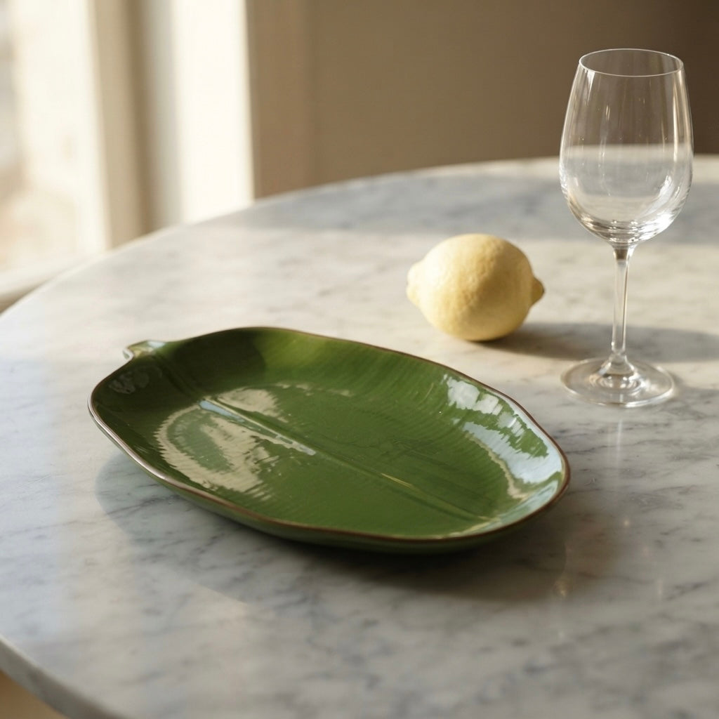 Earth Green Leaf Platter (Pack of 2, Green) My Store
