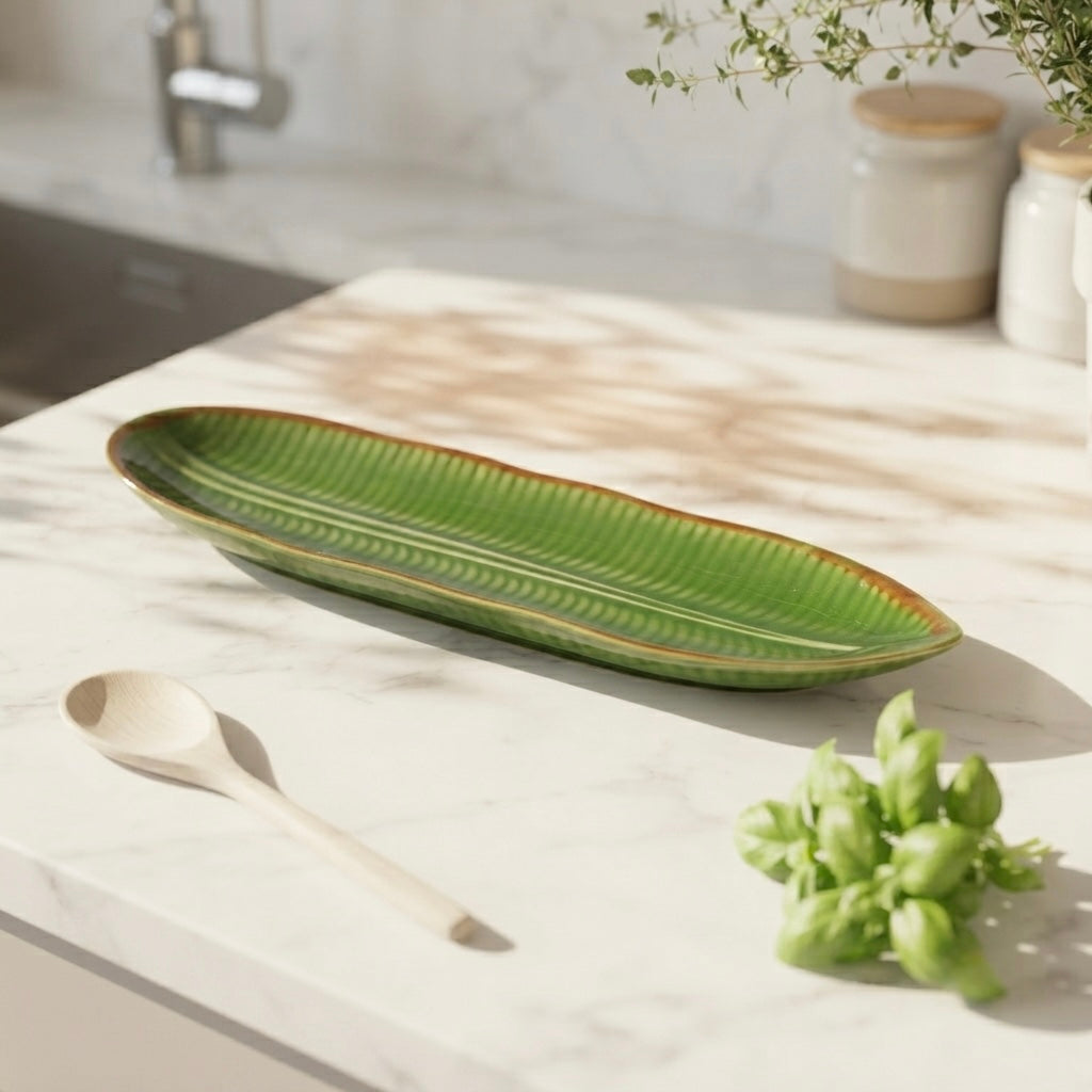 Small Green Fern Leaf Platters (Pack of 3, Green) My Store