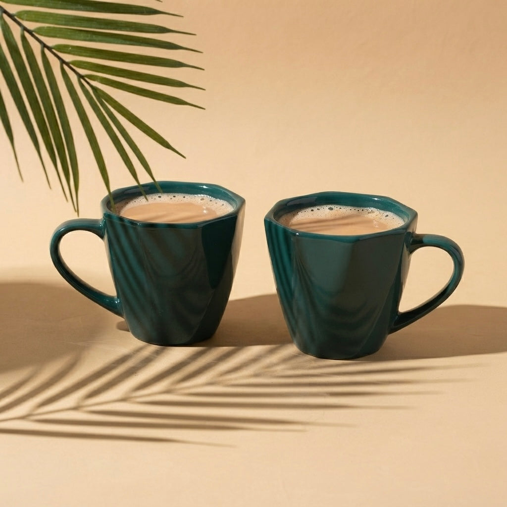 DATA Veda Mugs in Green, Set of 6 Dandy Lines by DATA