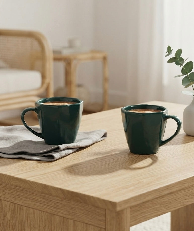 DATA Veda Mugs in Green, Set of 6 Dandy Lines by DATA