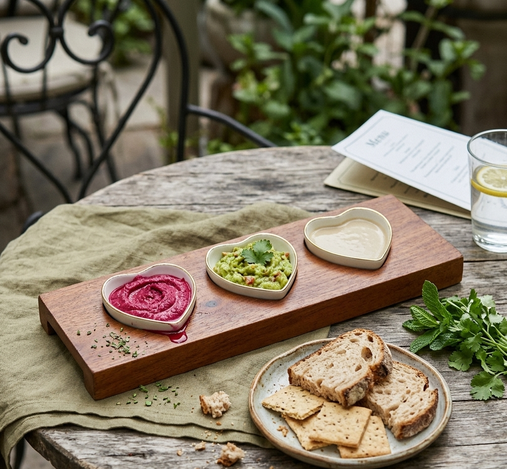 Dandy Lines Heart Chutney Bowl in Pure Gold with Wooden Tray, Serving Set Dandy Lines by DATA
