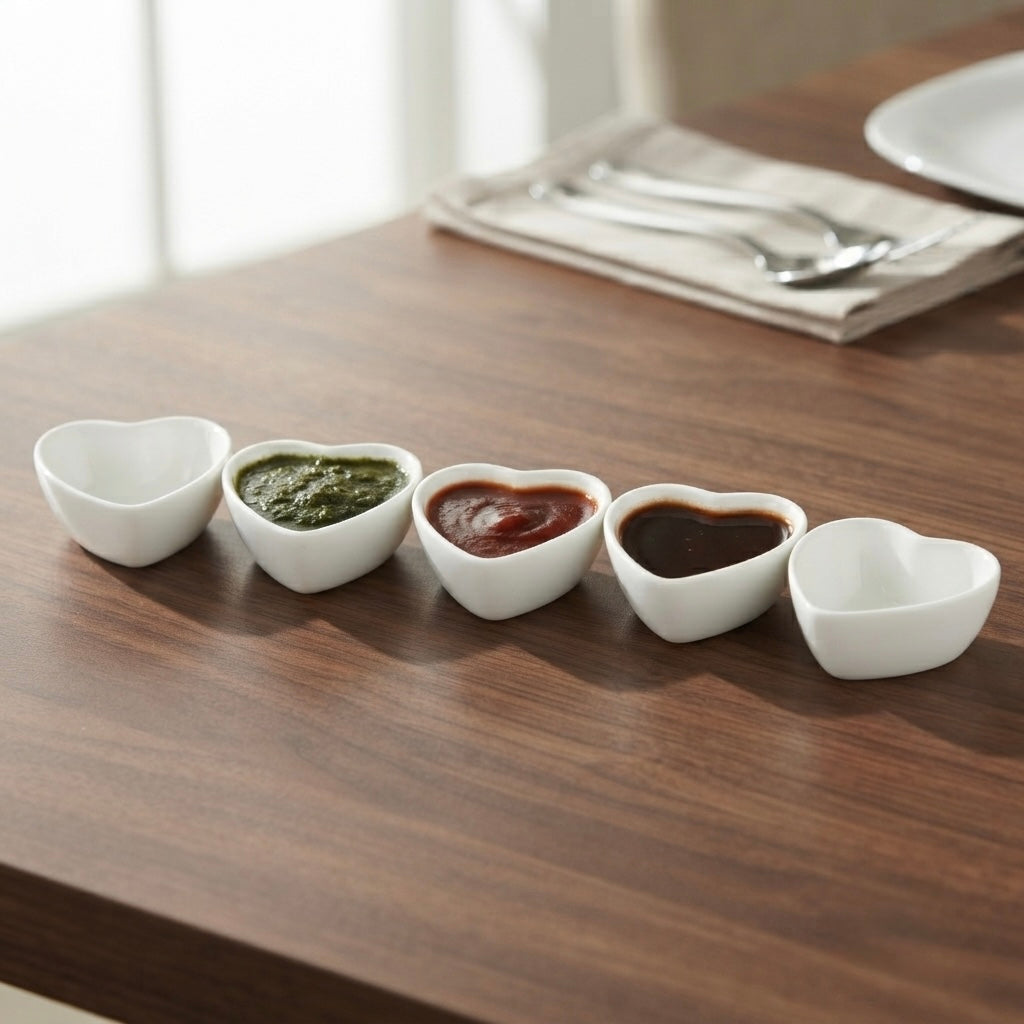 Luxury Heart Chutney Dip Bowls Set for serving chutneys sauces and snacks in style