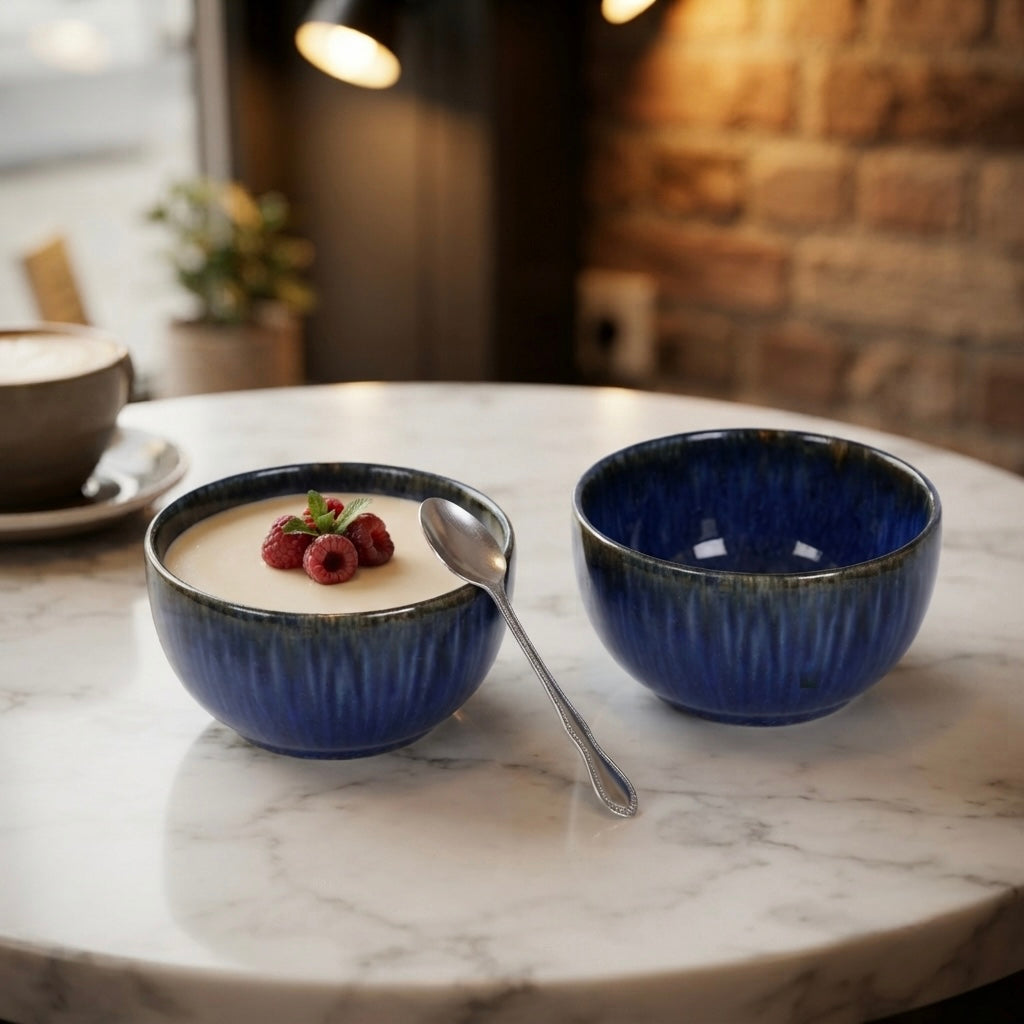 Luxury Blue Fine Bone China Veg Bowls with contemporary blue artwork for stylish dining