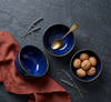 Blue Fine Bone China Veg Bowls with elegant blue geometric pattern and glossy white finish