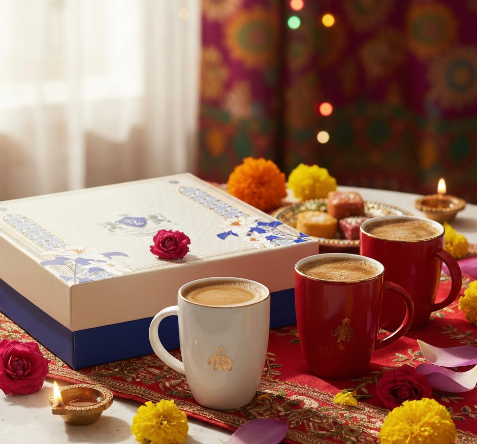 Dandy Lines Shubh Gift Set with Pure Gold Mugs, Festive Gift Box included