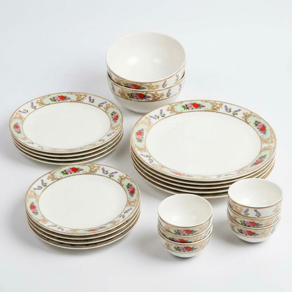 Jaipur Gold Dinner Set (Floral Pure Gold, Fine Bone China, 20 Piece Set)
