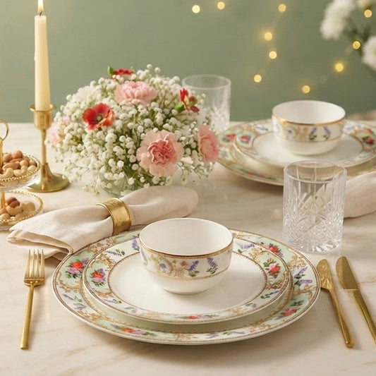 Jaipur Gold Dinner Set (Floral Pure Gold, Fine Bone China, 20 Piece Set) My Store