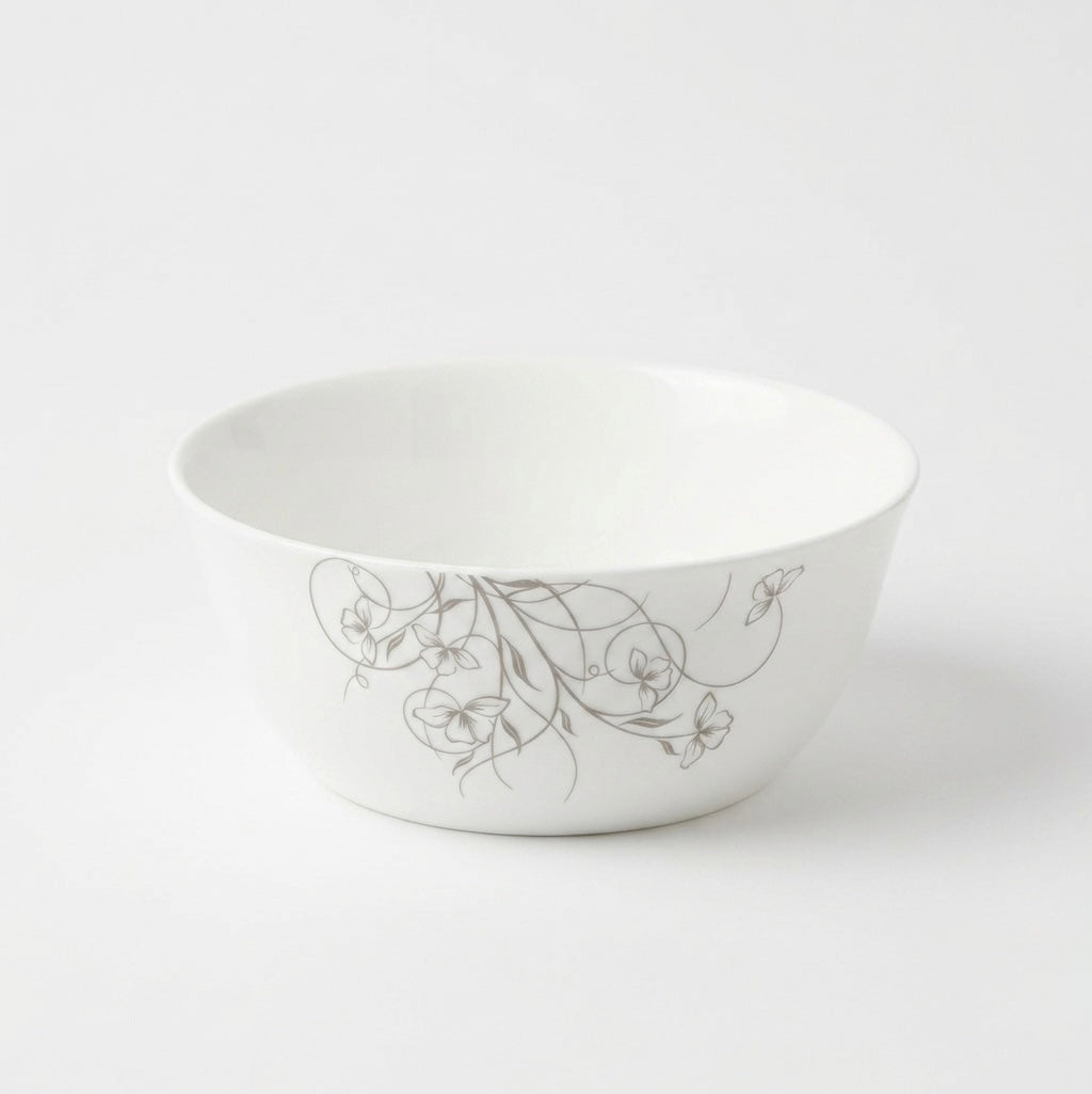 Premium Korean Ramen Salad Bowl in Rich Platinum Floral with glossy finish and floral pattern