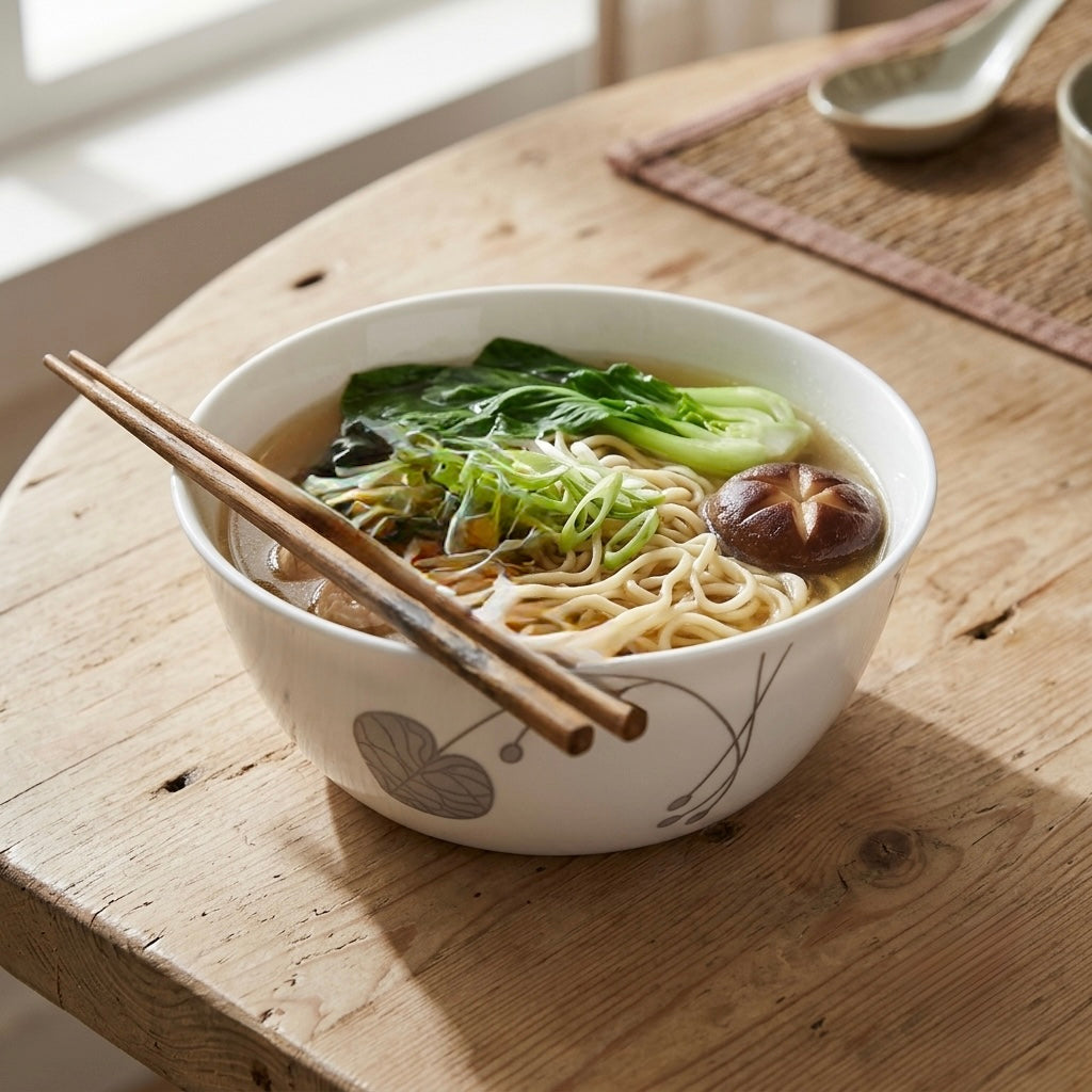 Korean Ramen Soup Bowl in Platinum Leaf with white fine bone china and elegant platinum rim
