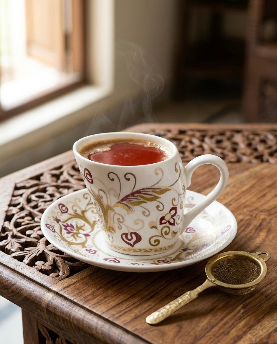 Lara Bangalore in Gold and Red (Cup Saucer Set, Pack of 12) My Store