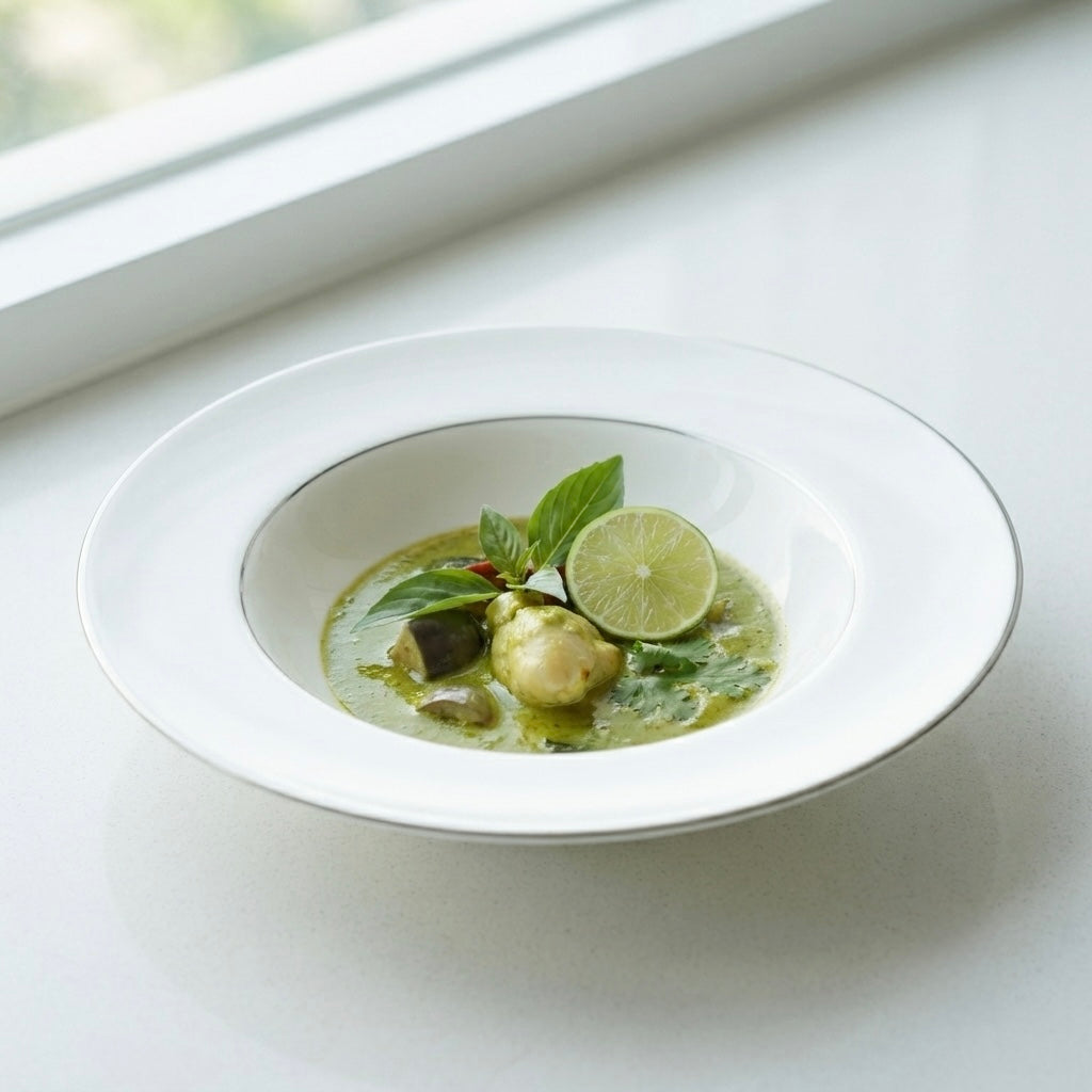 Premium Pasta Plate in Pure Platinum with wide rim and minimalist white design