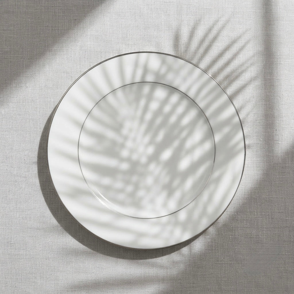 Fine bone china Full Plates with Pure Platinum featuring smooth glossy white finish