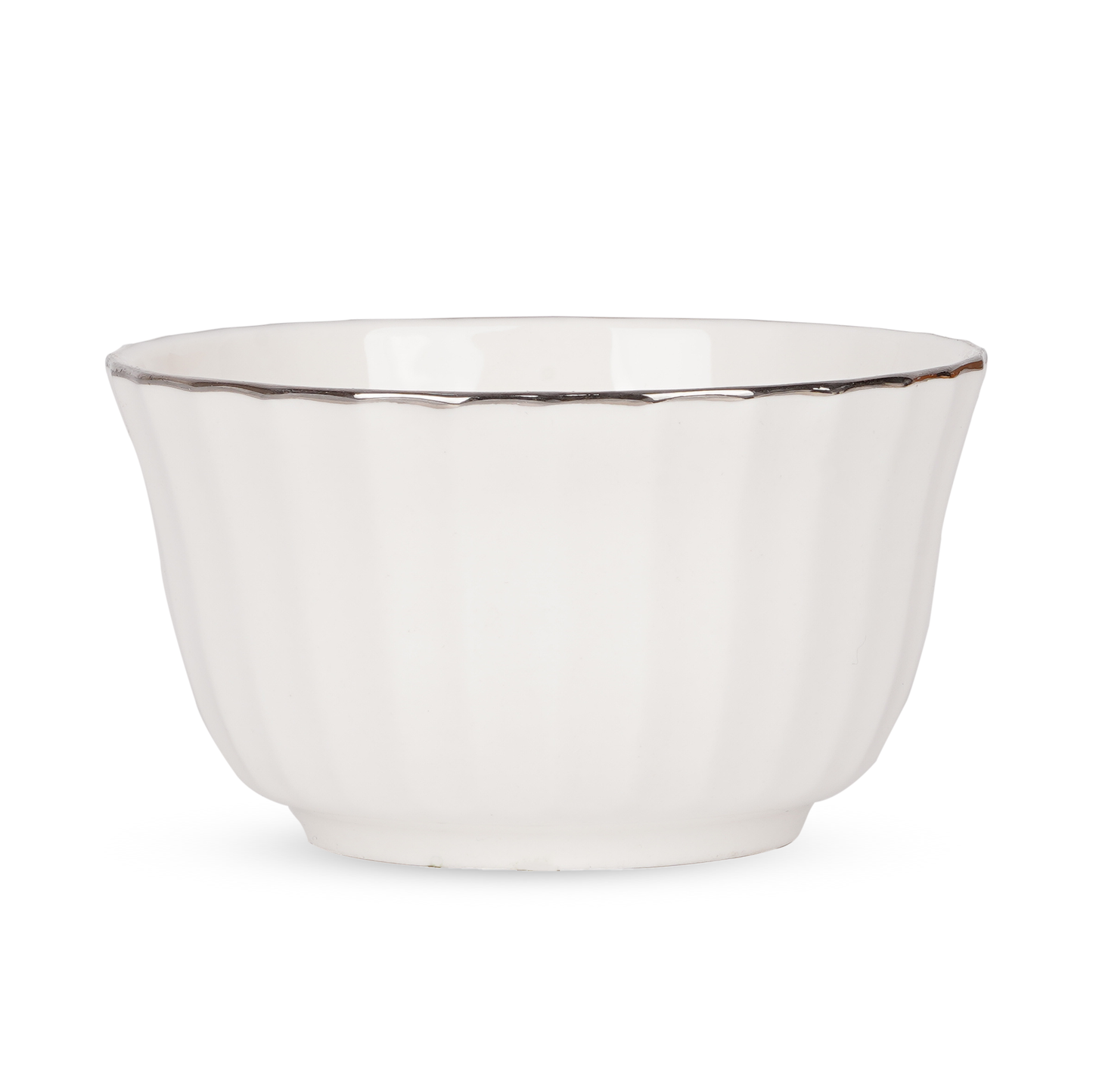 White Ceramic Bowl Set featuring elegant crown-shaped bowls with a glossy white finish and premium platinum band, pack of 3