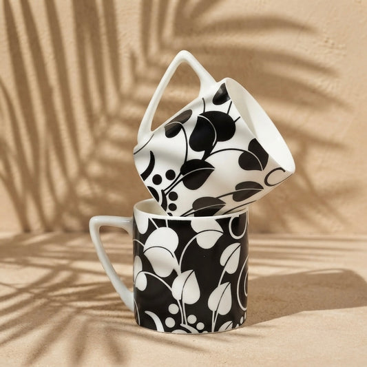 Puja Black and White Leaf (Coffee Mugs, Pack of 6) My Store