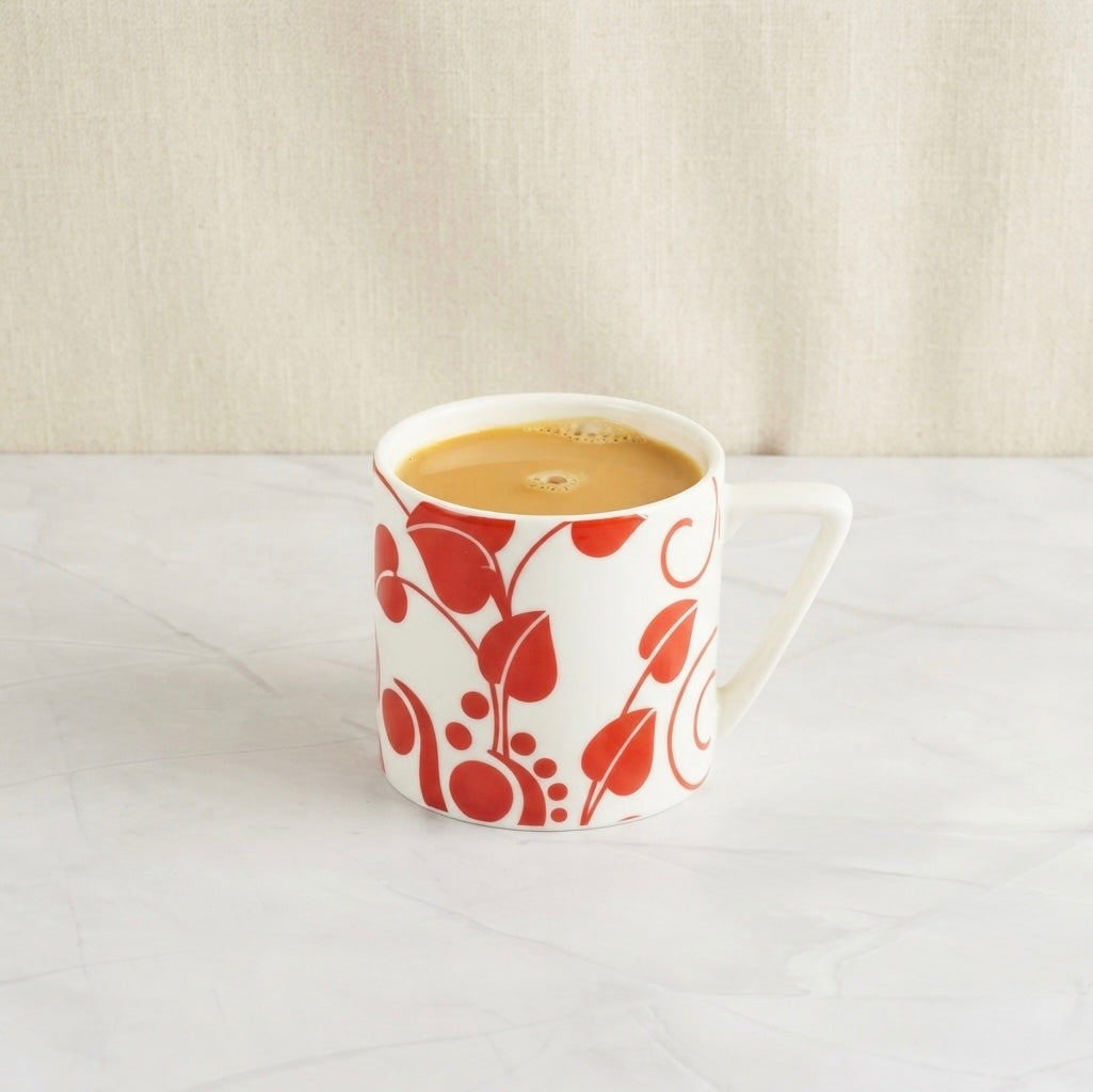 Puja Red and White Leaves (Coffee Mugs, Pack of 6) My Store
