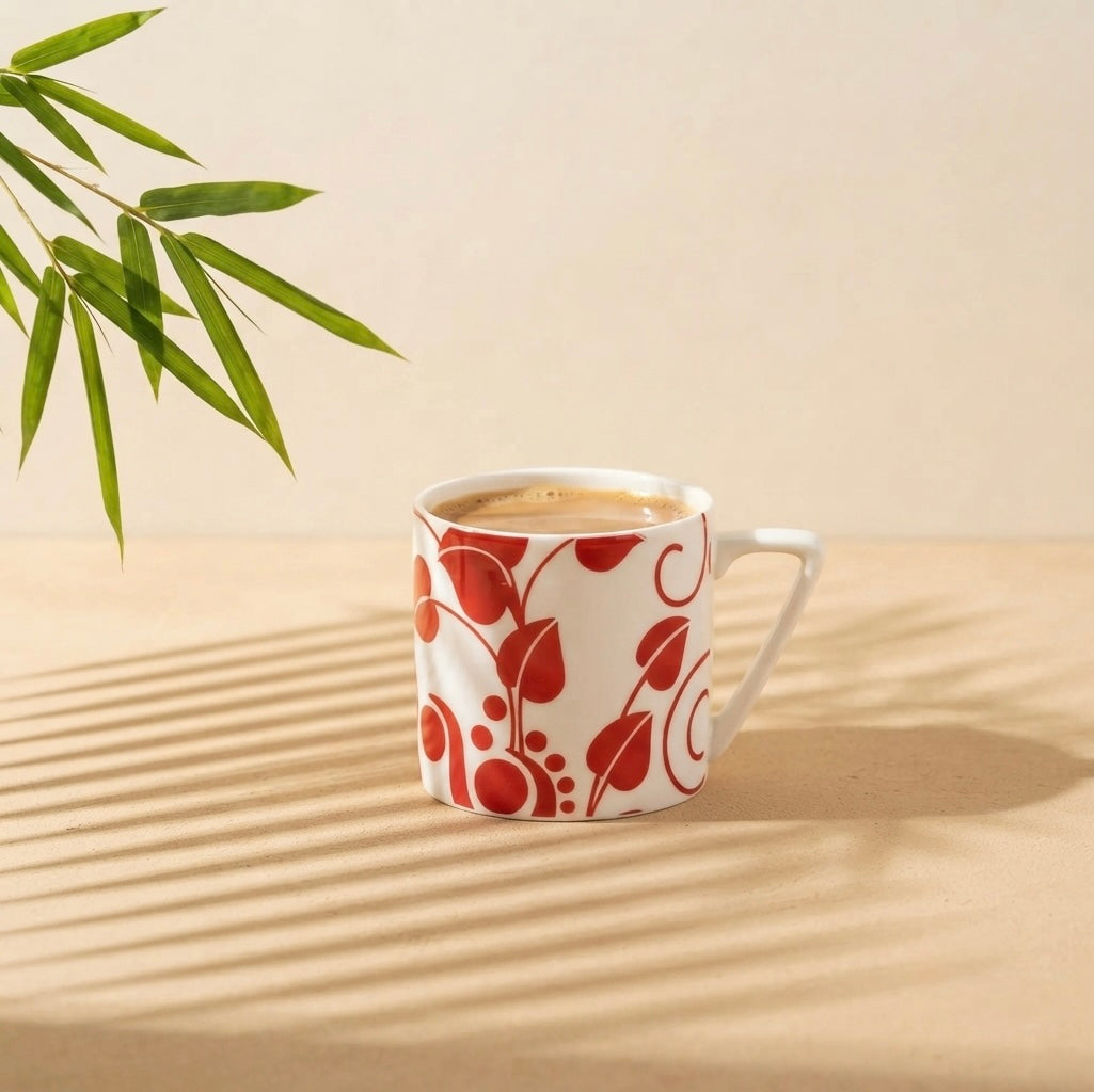 Puja Red and White Leaves (Coffee Mugs, Pack of 6) My Store