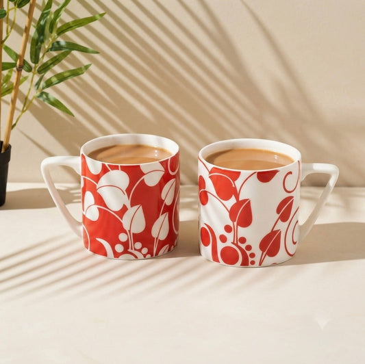 Puja Red and White Leaves (Coffee Mugs, Pack of 6) My Store