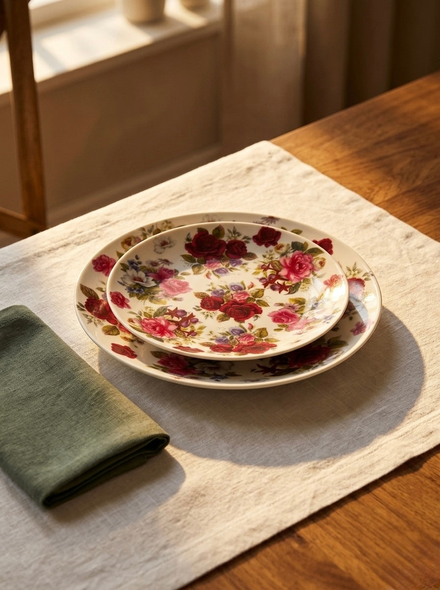 English Rose Dinner Set (Floral, Fine Bone China, 20 Piece Set)
