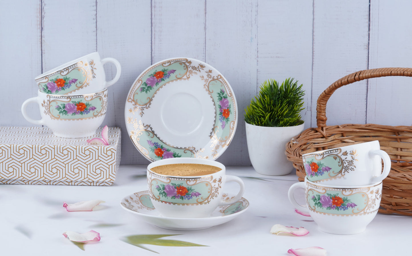 Rani Cups and Saucers Jaipur Gold-Designer tea cups My Store