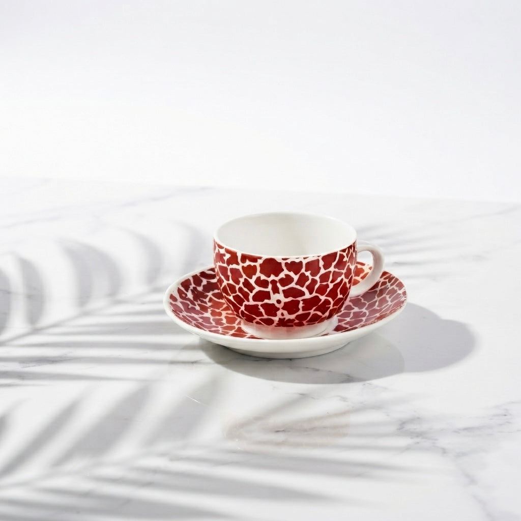 Rani Cups and Saucers in Red Animal Print, Set of 12 My Store