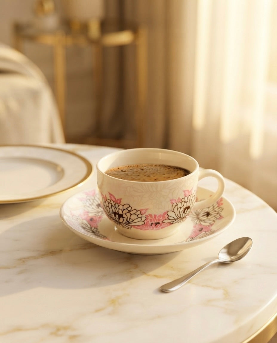 Rani Cups and Saucers with Pink Flowers, Pack of 12 My Store