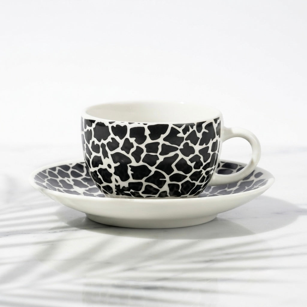 Rani Cups and Saucers in Black Animal Print, Pack of 12 My Store