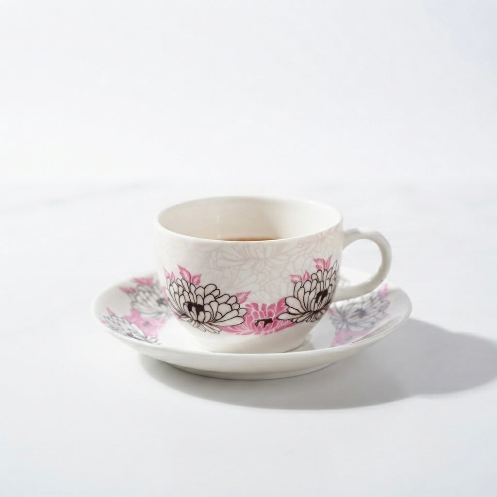 Rani Cups and Saucers with Pink Flowers, Pack of 12 My Store