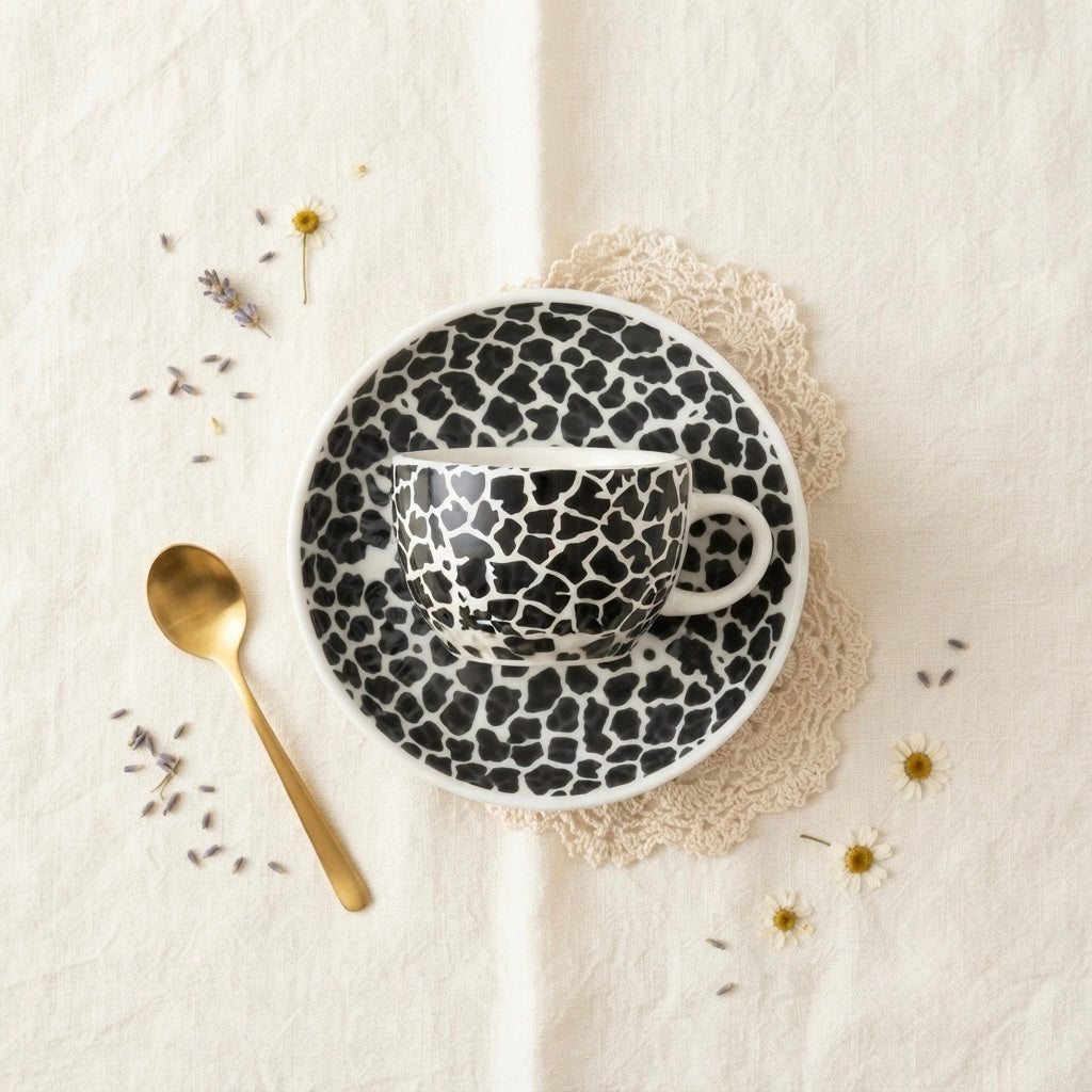 Rani Cups and Saucers in Black Animal Print, Pack of 12 My Store