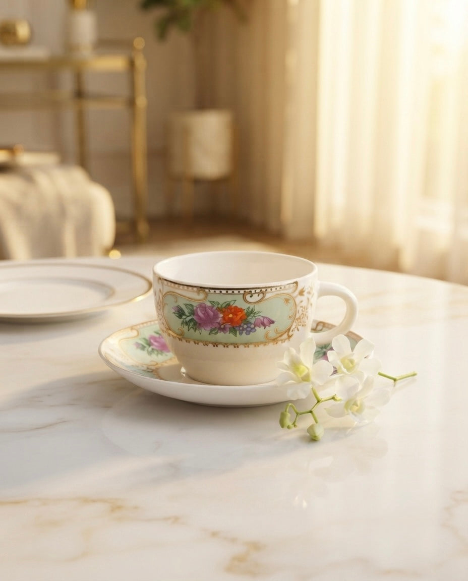 Rani Jaipur Cups and Saucers in Pure Gold, Set of 12 My Store