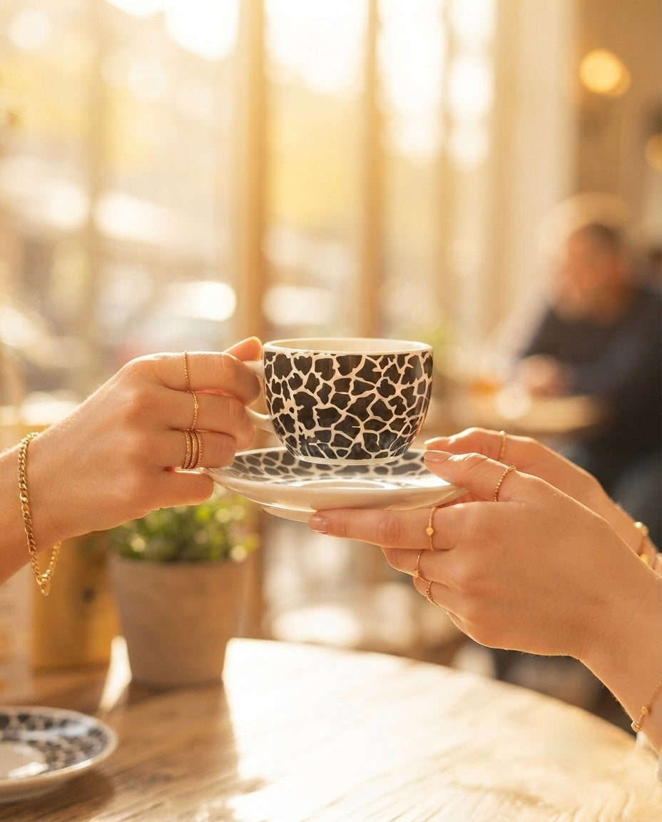Rani Cups and Saucers in Black Animal Print, Pack of 12 My Store