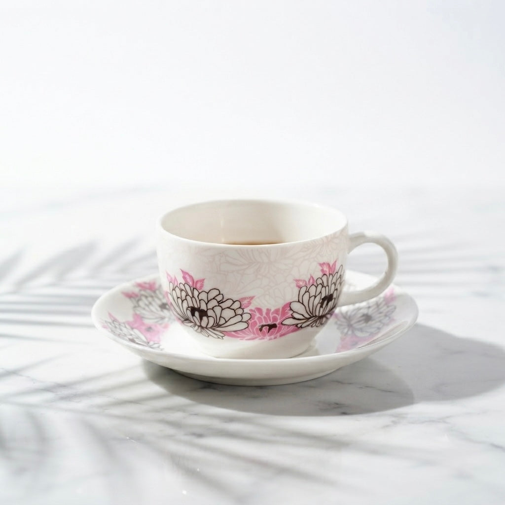 Rani Cups and Saucers with Pink Flowers, Pack of 12 My Store