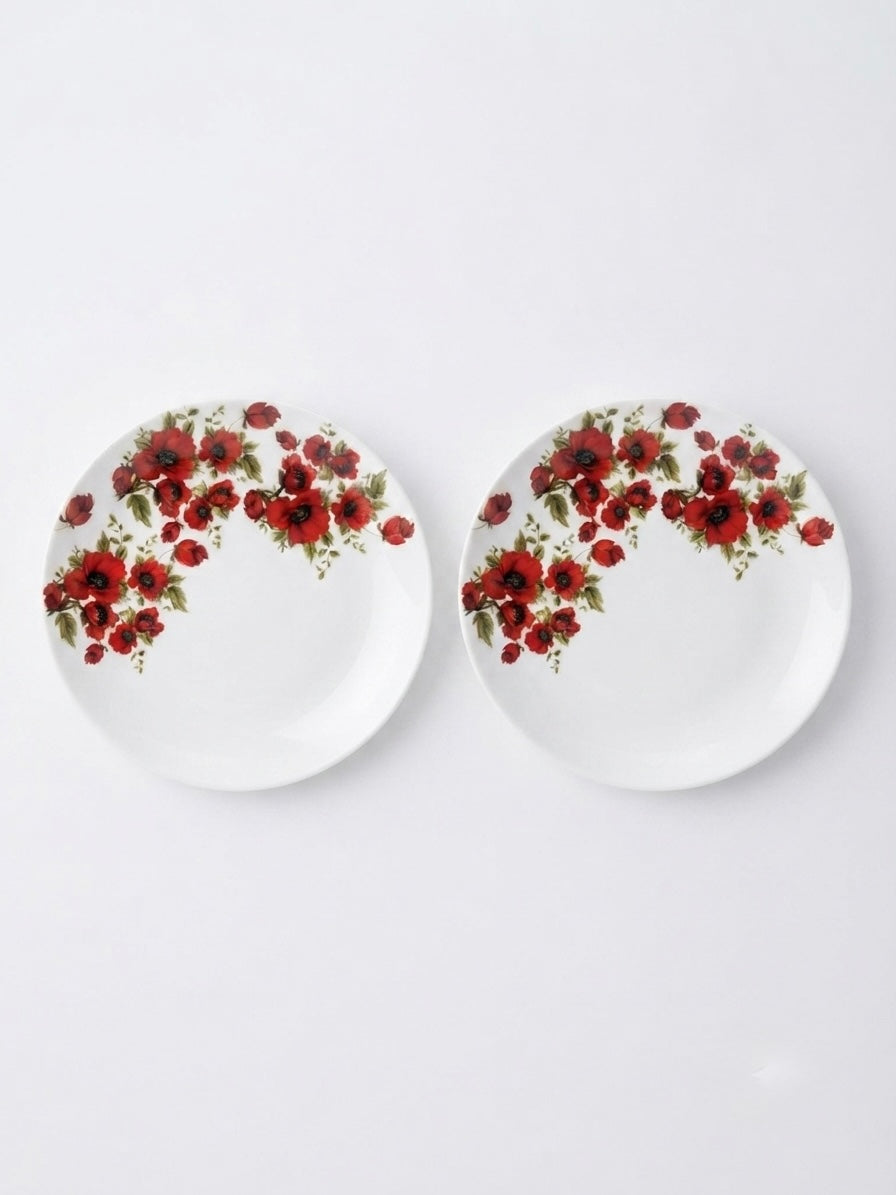 Red Poppy Quarter Plates, Pack of 2