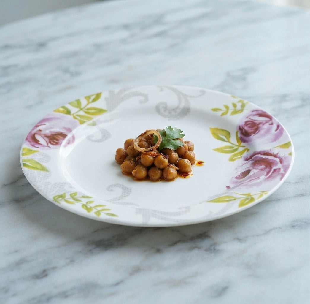 Rose Full Plates in white fine bone china with elegant pink rose floral design