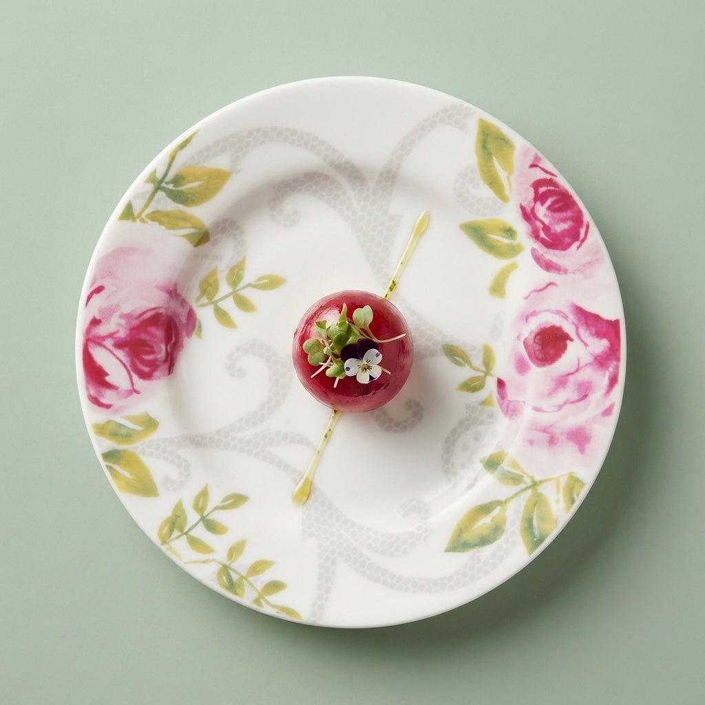 Rose Quarter Plates in white fine bone china with elegant pink rose floral design
