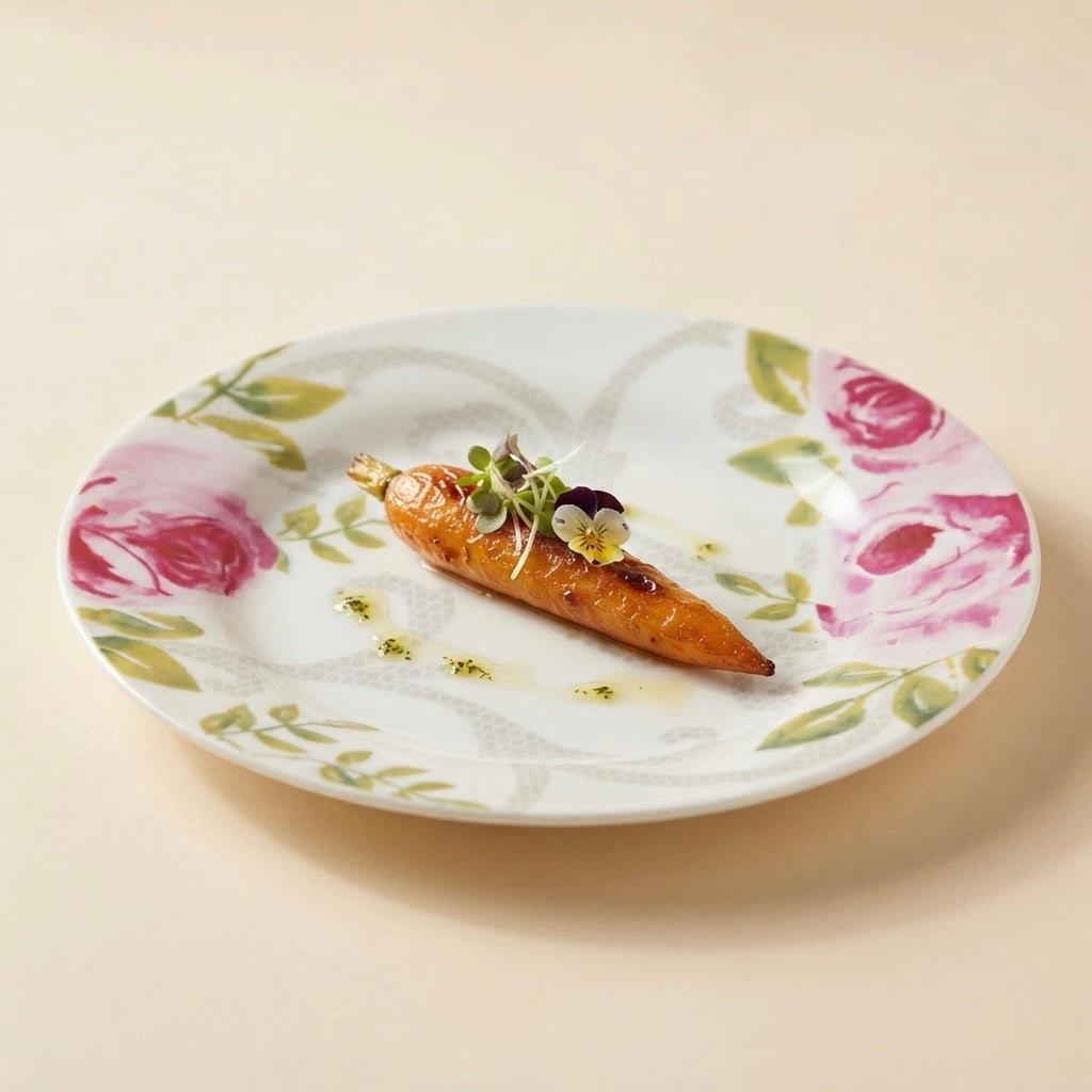 Elegant Rose Quarter Plates in white fine bone china with premium glossy finish