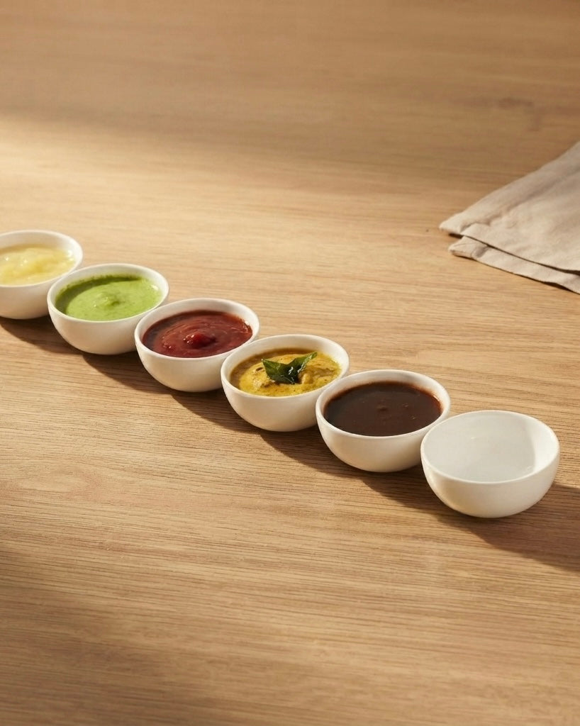 Round Chutney Dip Bowl in white fine bone china with elegant glossy finish