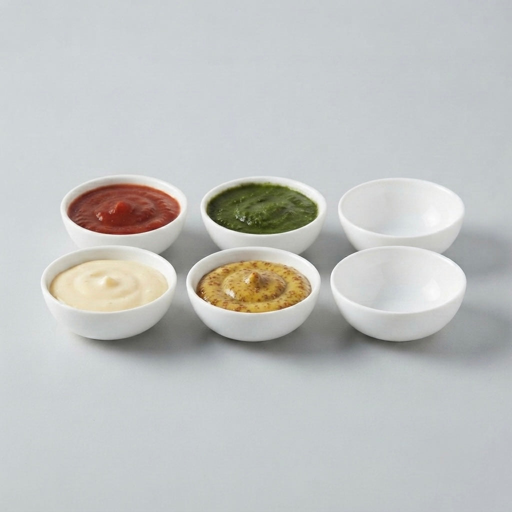 Luxury Round Chutney Dip Bowl crafted from fine bone china with smooth white finish
