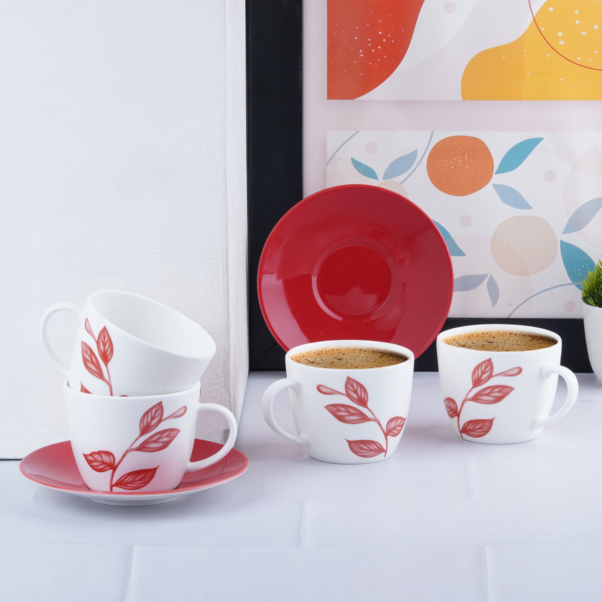 Royal Cups and Saucers in Red Leaves Paradise-stylish Tea Cup My Store