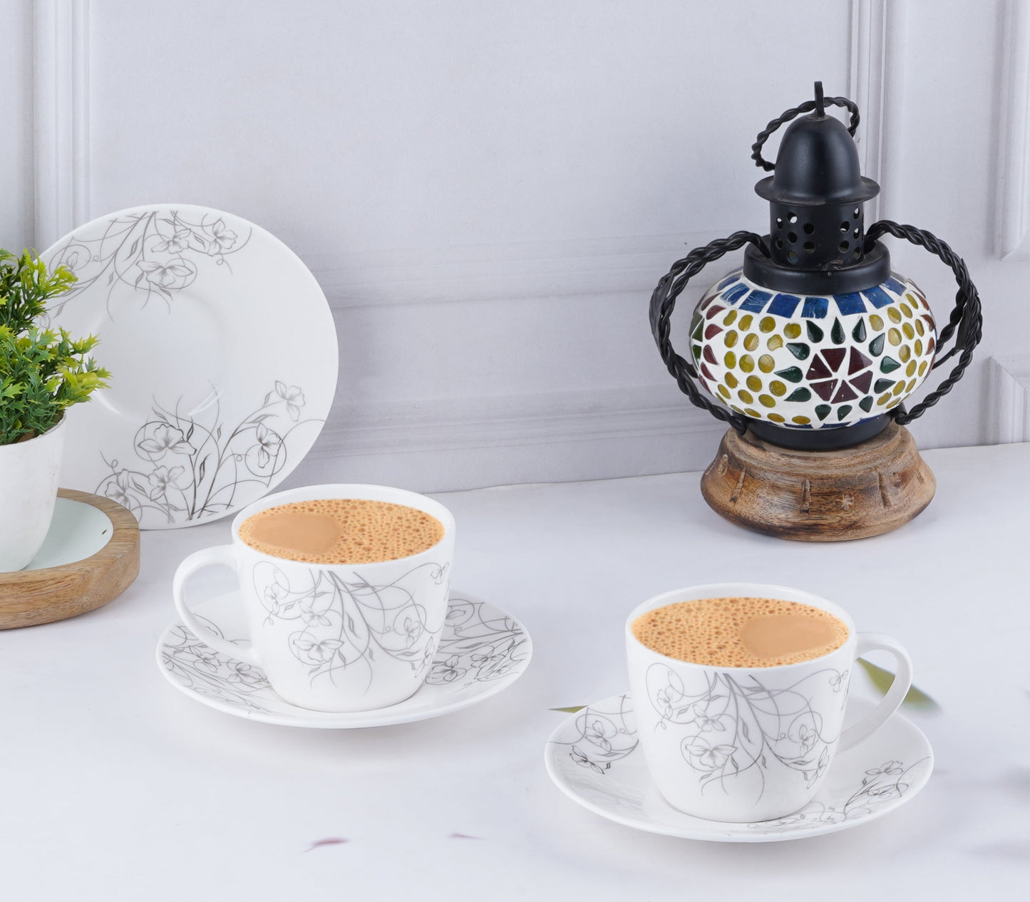 Dandy Lines Premium Royal Cups and Saucers in Platinum Floral My Store