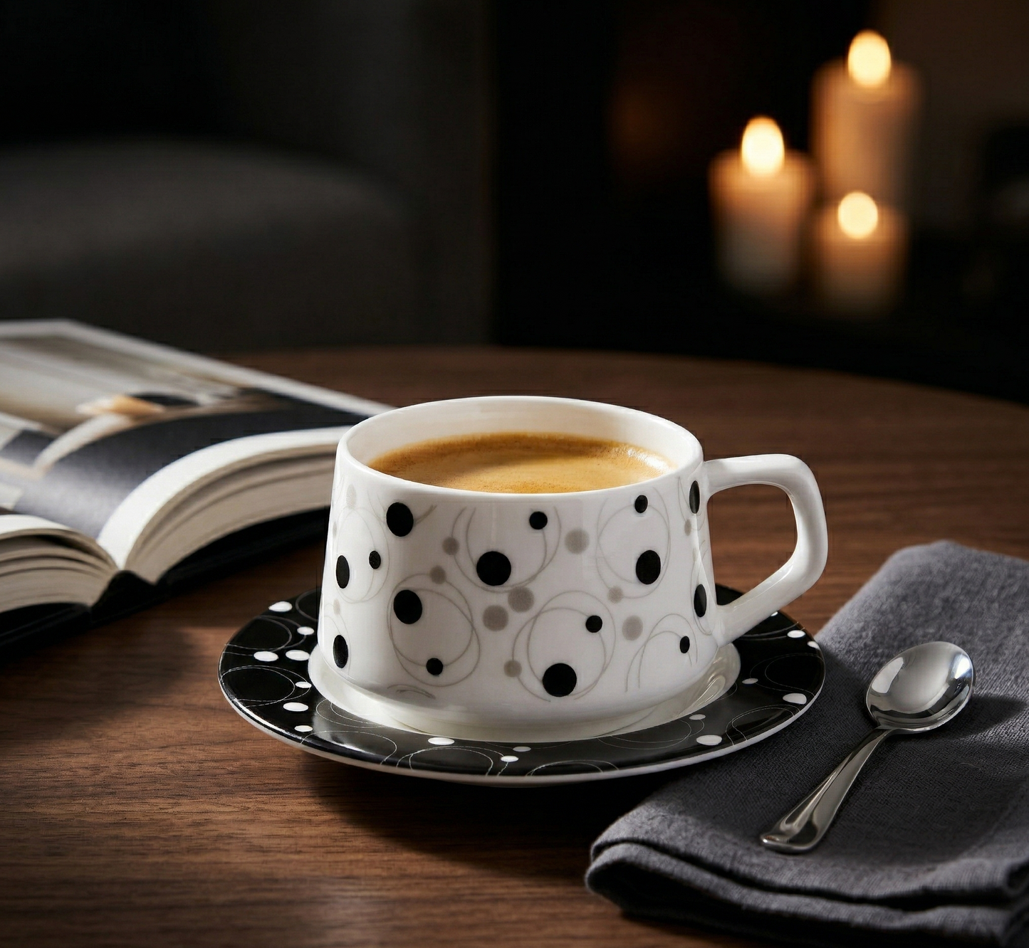 Sana Black Dots Cups and Saucer (Cup Plate Set of 12, Fine Bone China) My Store