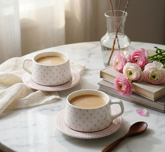 Sana Cups and Saucers in Pink Dots-Stylish cup set My Store
