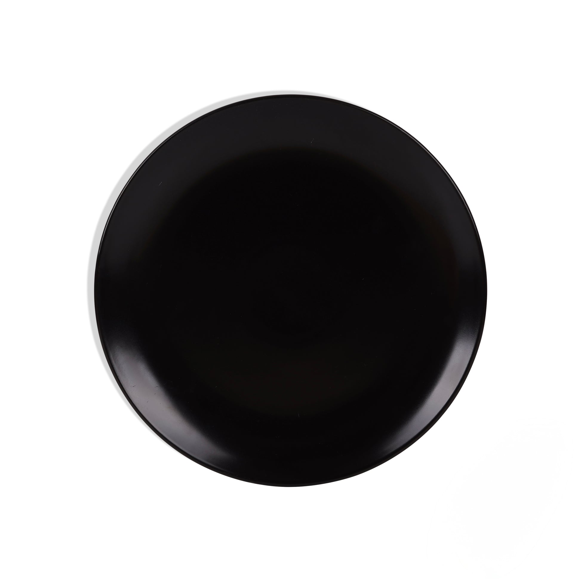 Top view of Black Matt Ceramic Sattva Full Plates showcasing smooth matte black surface