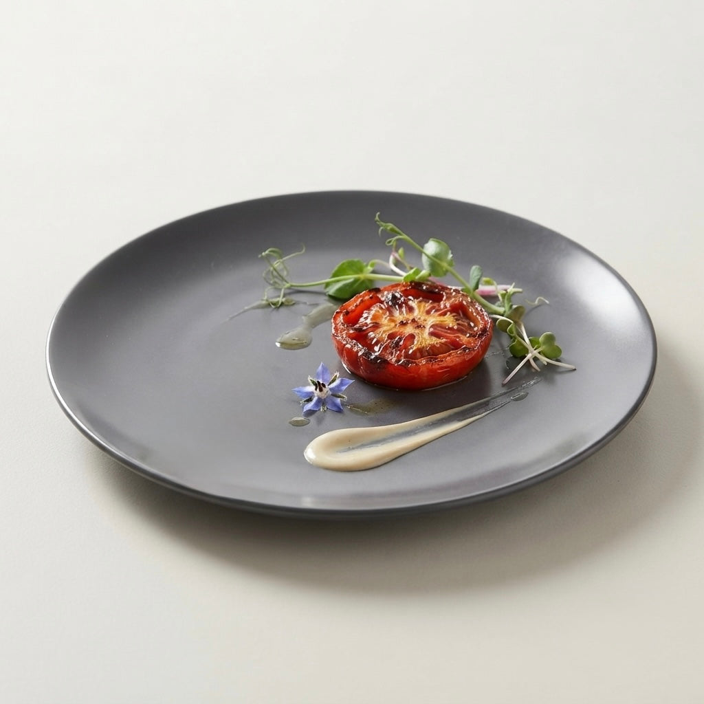 Top view of Grey Matt Ceramic Sattva Full Plates with contemporary matte grey ceramic finish