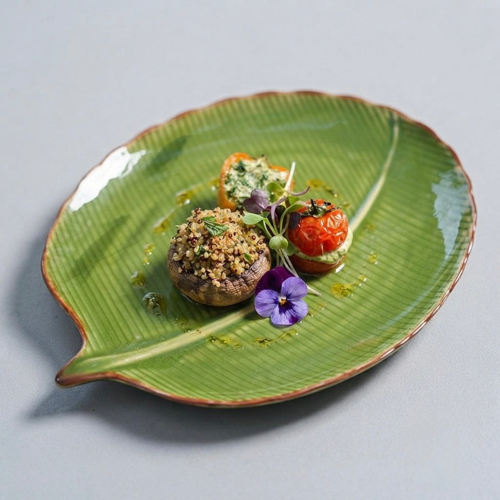 Large Sun Leaf Ceramic Platter (Pack of 1, Green) My Store